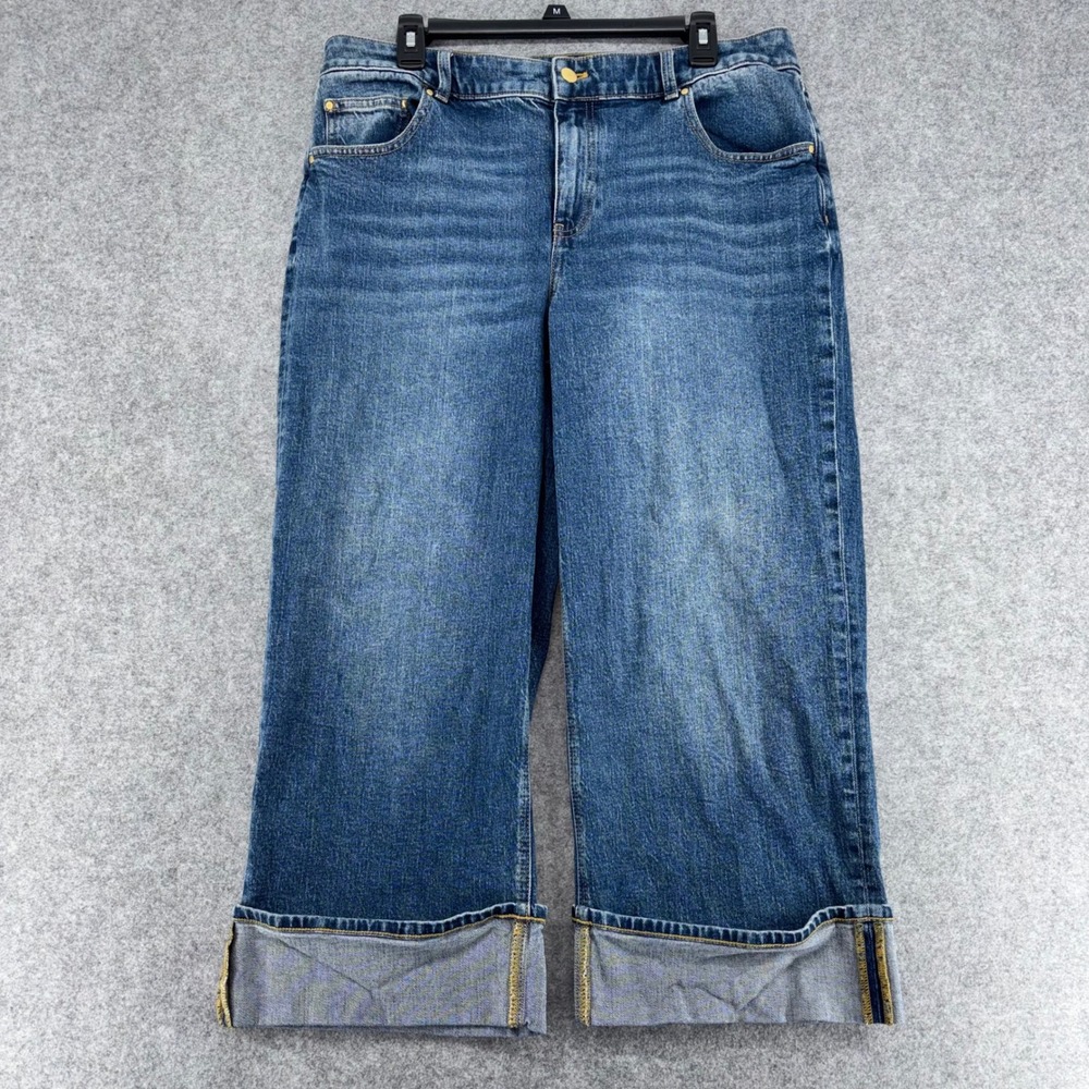 Talbots Straight Ankle Cuff Jeans Viola Wash Blue Denim Petite 14P VN5463